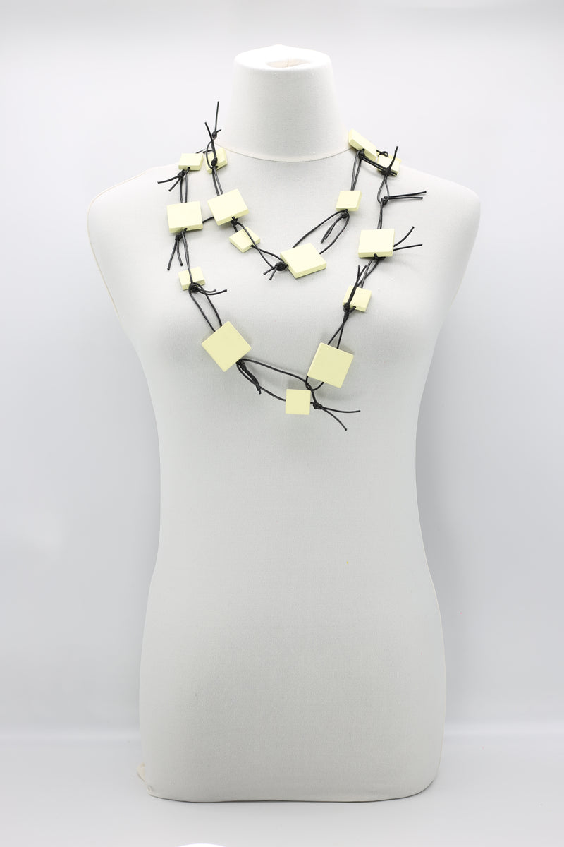 Wooden Squares on Leatherette Chain Necklaces - Jianhui London