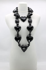 Handmade Recycled Wood Heart Necklace – Eco-Friendly Statement Jewelry - SET