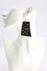Recycled Leather Irregular Shapes - Bronze Grommets Earrings