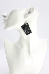 Recycled Leather Irregular Shapes - Bronze Grommets Earrings