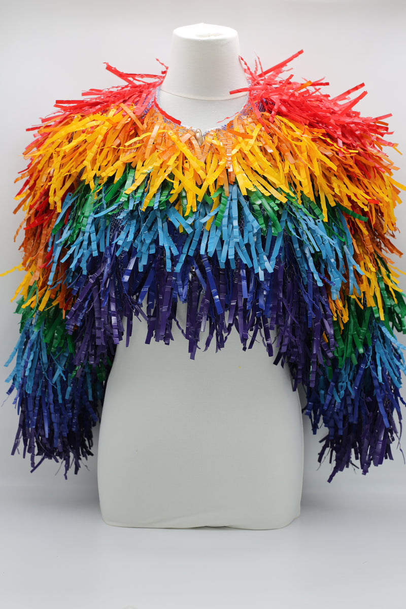Handmade Recycled Plastic Fringe Shrug - Rainbow - Jianhui London