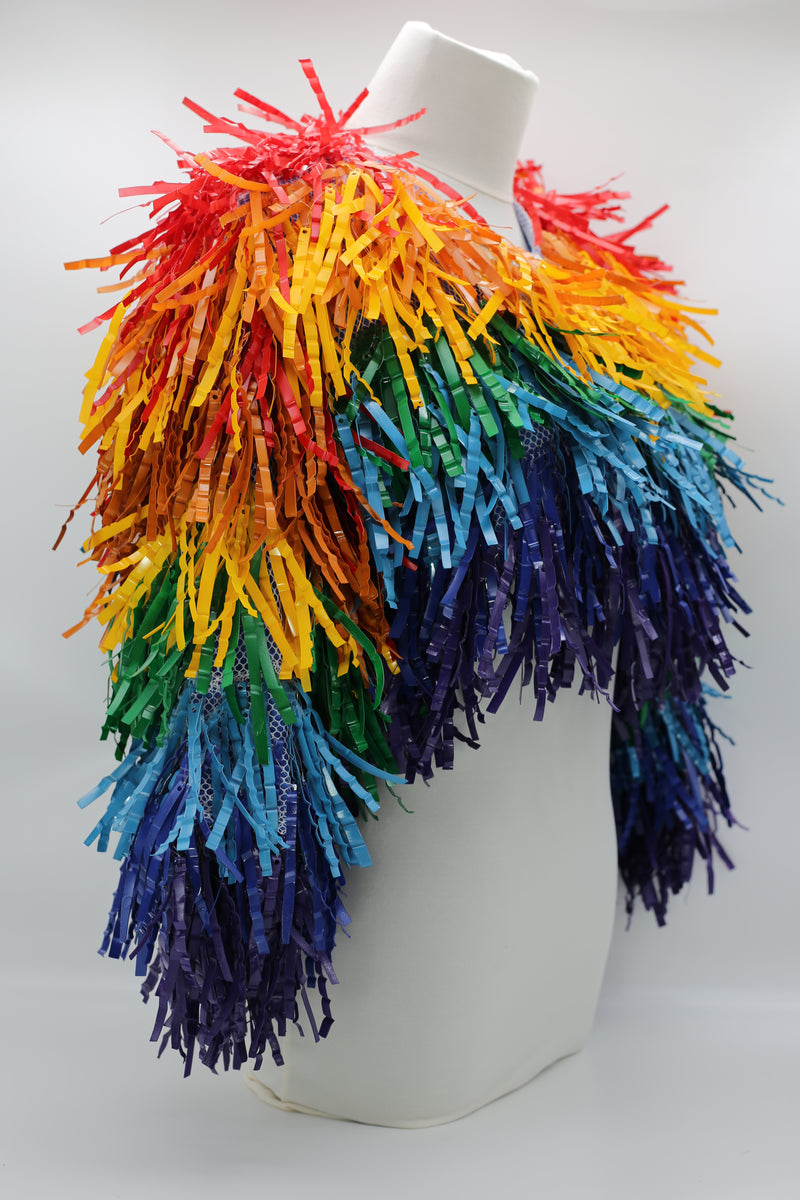 Handmade Recycled Plastic Fringe Shrug - Rainbow - Jianhui London
