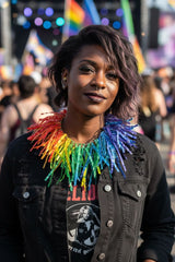 Jimi Hendrix Recycled Plastic Bottles Fringe Necklace - Short - Rainbow