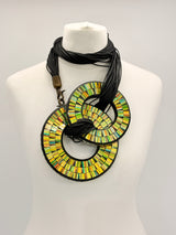 Boho Statement Mosaic Necklace or Round Bangle – Handmade Recycled Glass Art Jewelry - Medium & Small Set