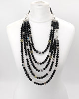 Faceted clear Vintage crystal beads with diamente crystal flower with ribbon - Classic statement style necklace for wedding, anniversary and other special occasions