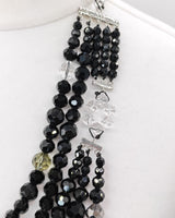 Faceted clear Vintage crystal beads with diamente crystal flower with ribbon - Classic statement style necklace for wedding, anniversary and other special occasions