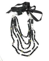 Faceted clear Vintage crystal beads with diamente crystal flower with ribbon - Classic statement style necklace for wedding, anniversary and other special occasions