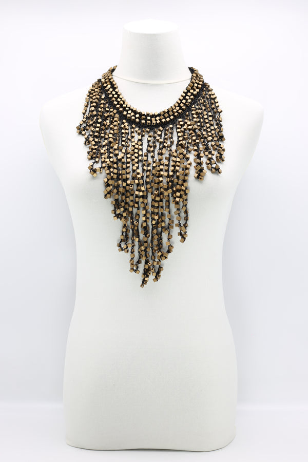 Hand Crocheted Wooden Beads Tassel Long Necklace - Short - Jianhui London