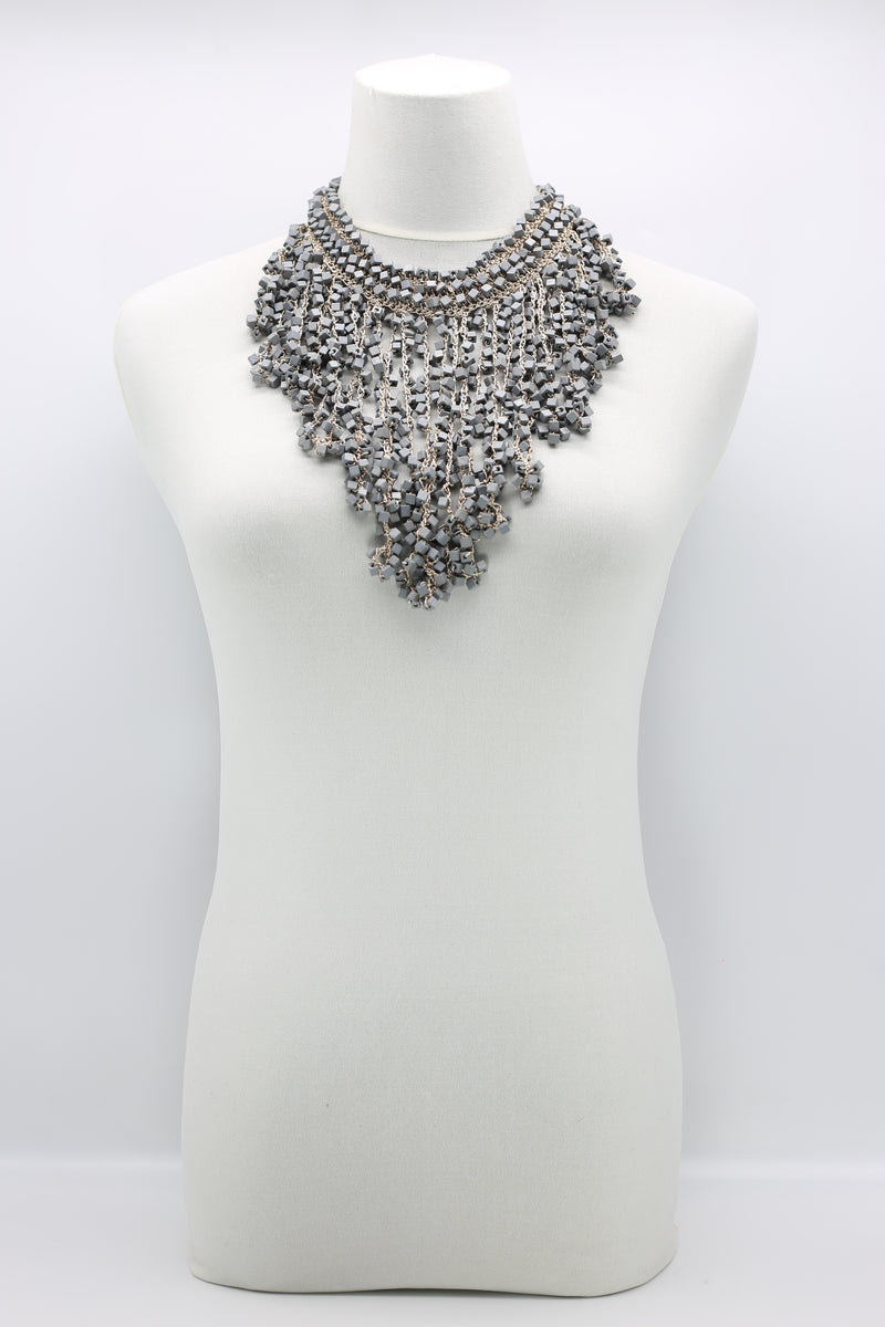 Hand Crocheted Wooden Beads Tassel Long Necklace - Short - Jianhui London