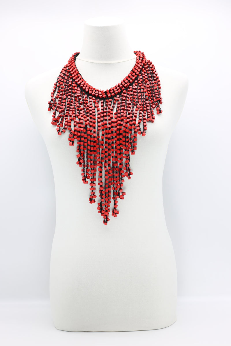 Hand Crocheted Wooden Beads Tassel Long Necklace - Short - Jianhui London