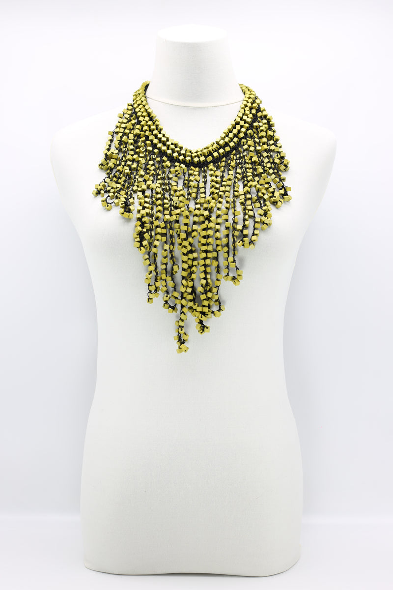 Hand Crocheted Wooden Beads Tassel Long Necklace - Short - Jianhui London