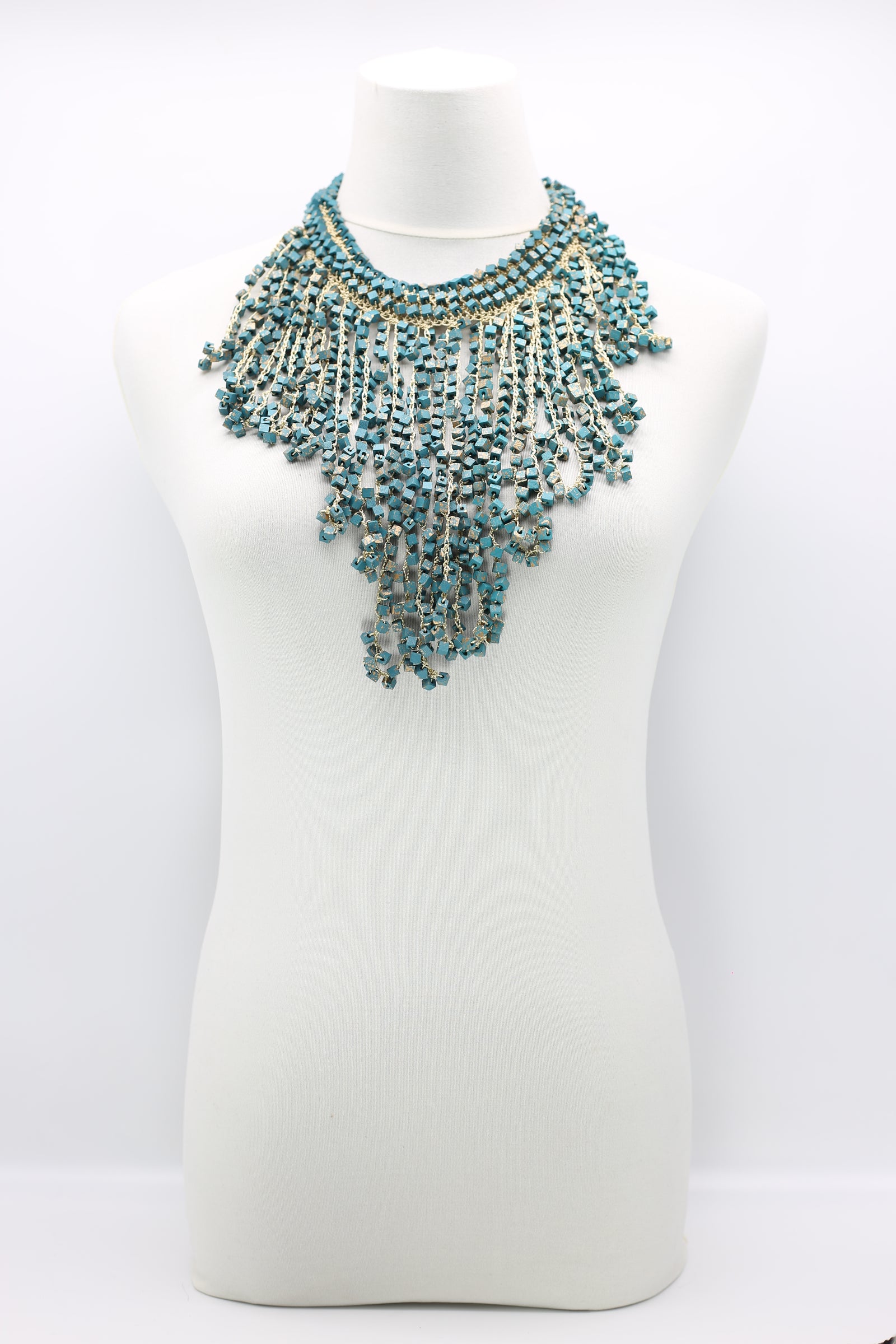Hand Crocheted Wooden Beads Tassel Long Necklace - Short Hand