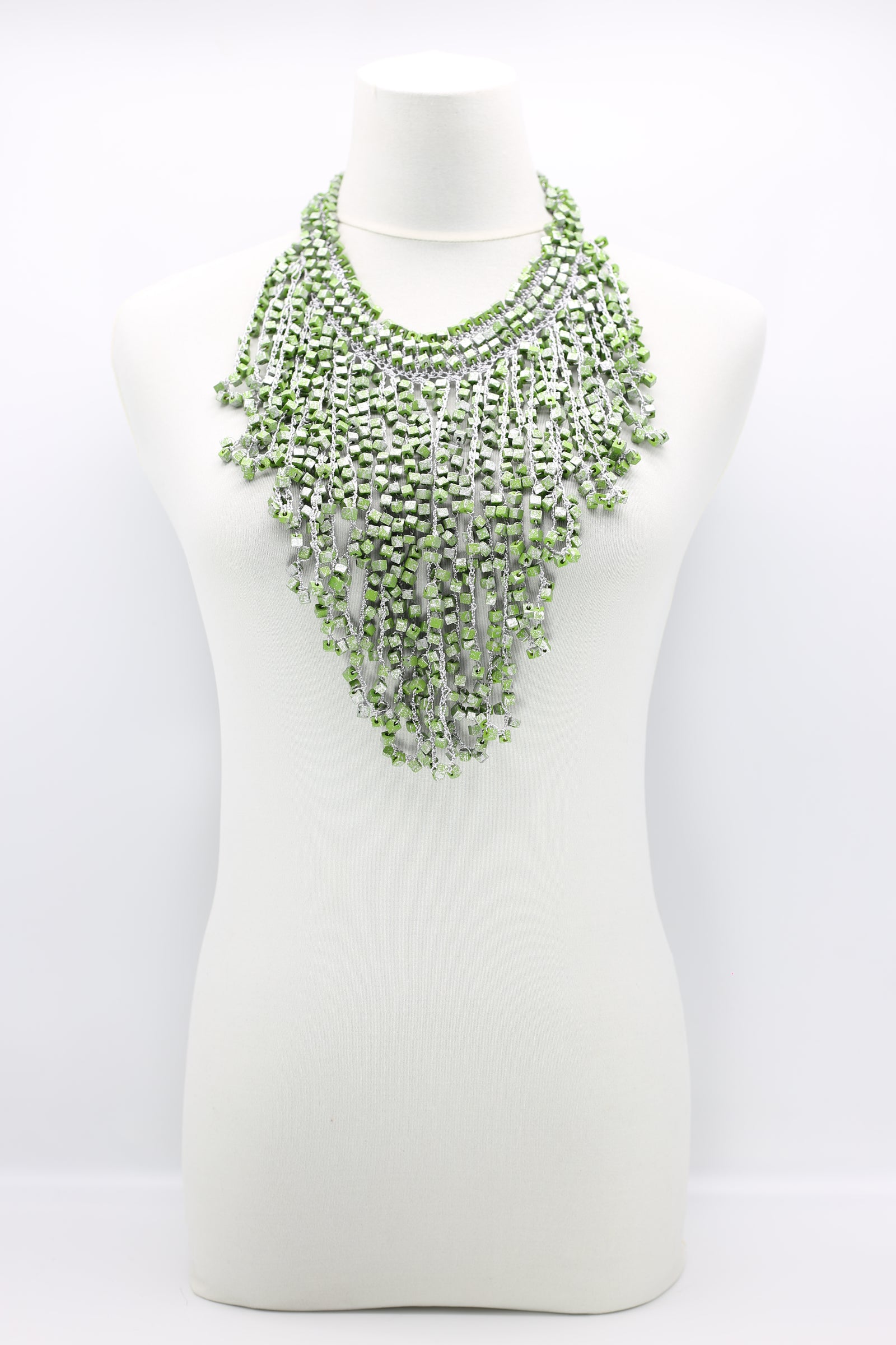 Hand Crocheted Wooden Beads Tassel Long Necklace - Short Hand
