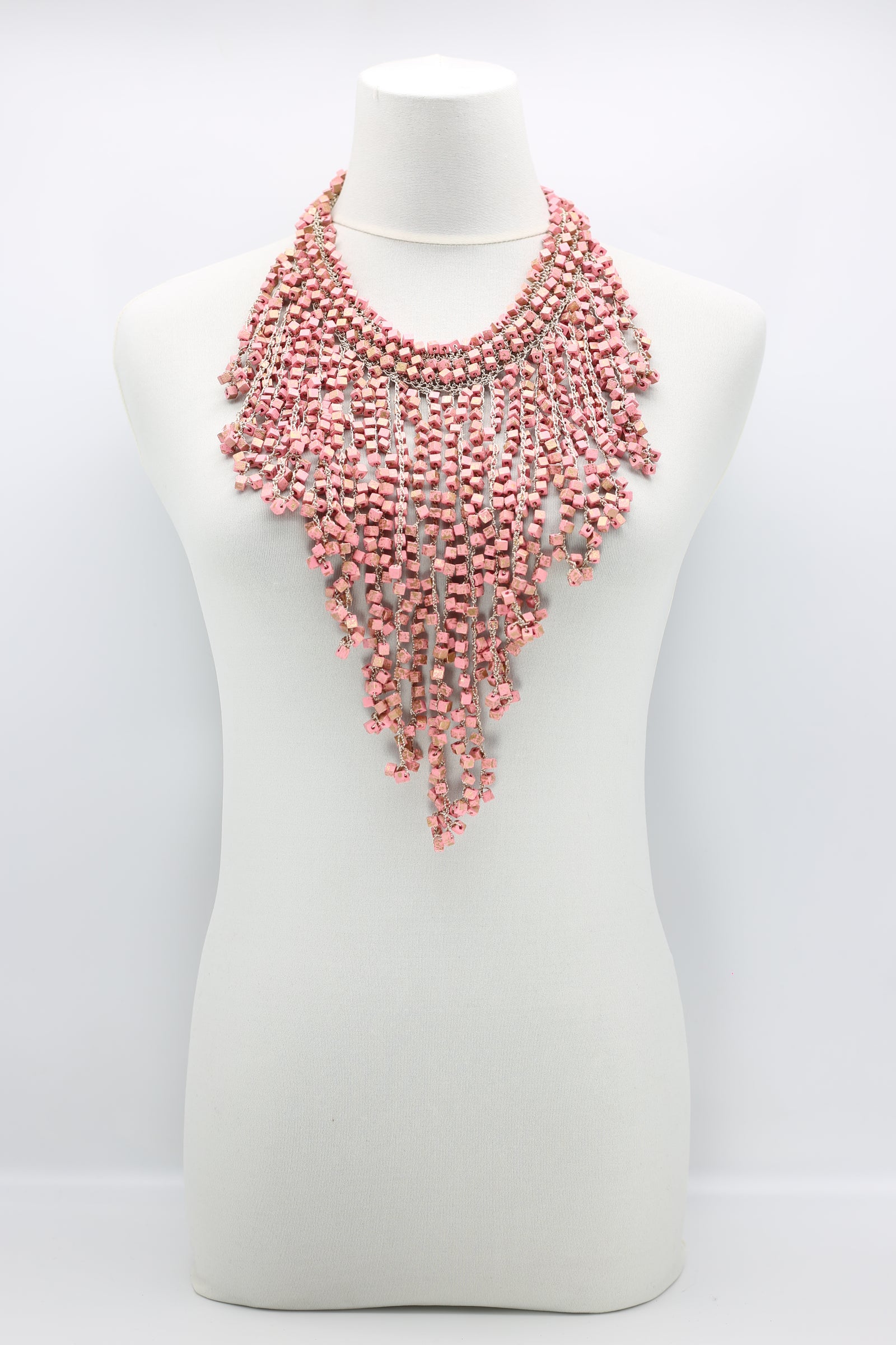 Hand Crocheted Wooden Beads Tassel Long Necklace - Short Hand