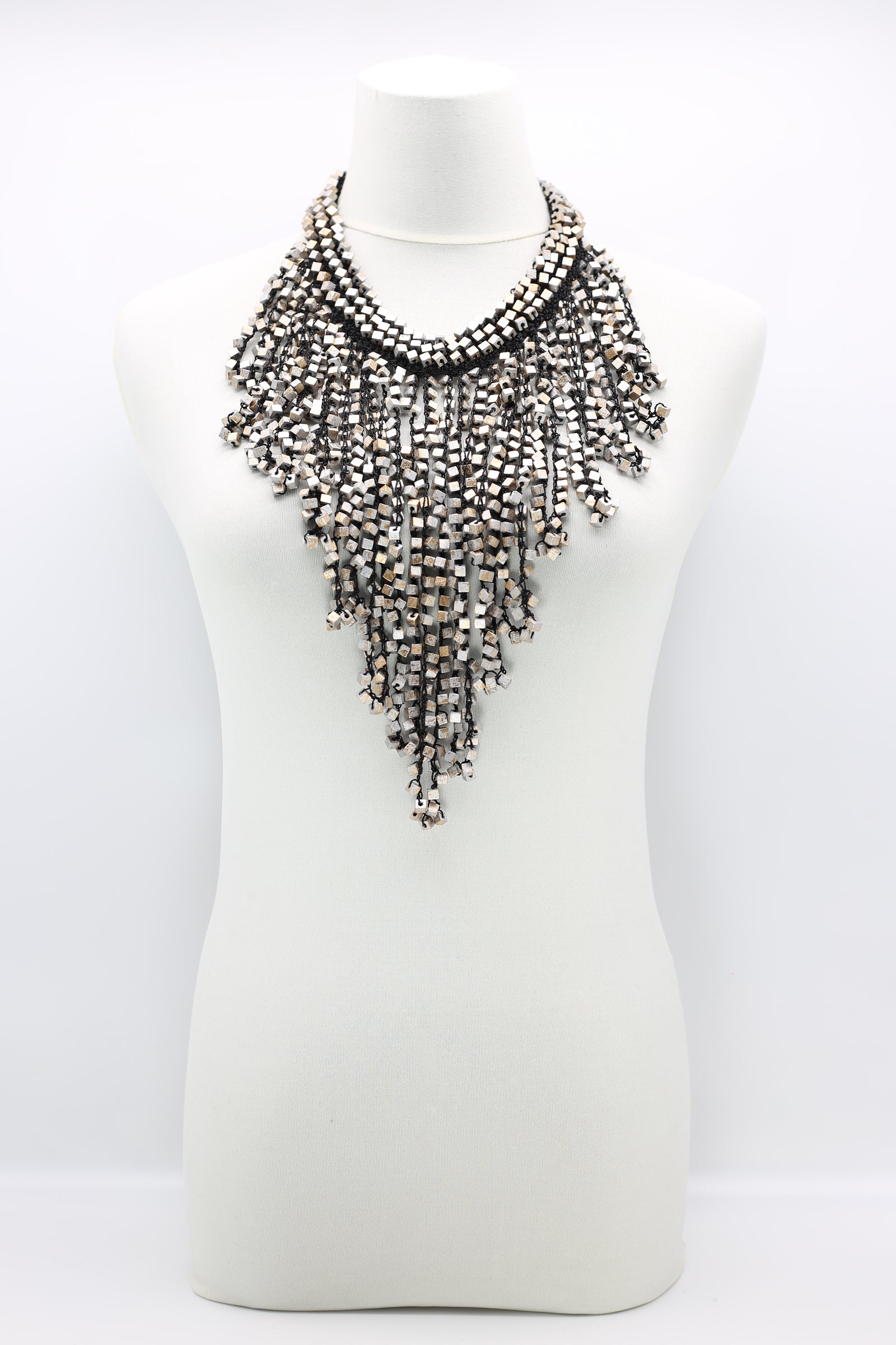 Hand Crocheted Wooden Beads Tassel Long Necklace - Short Hand