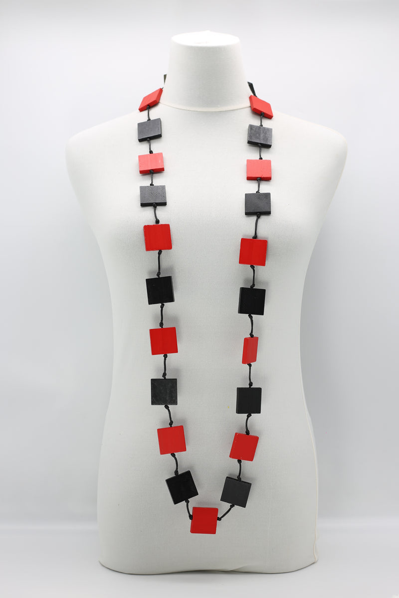 RECYCLE WOOD SQUARE NECKLACE -DUO - Jianhui London