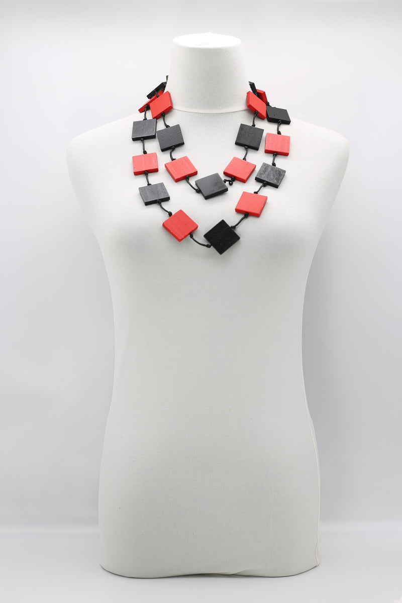 RECYCLE WOOD SQUARE NECKLACE -DUO - Jianhui London
