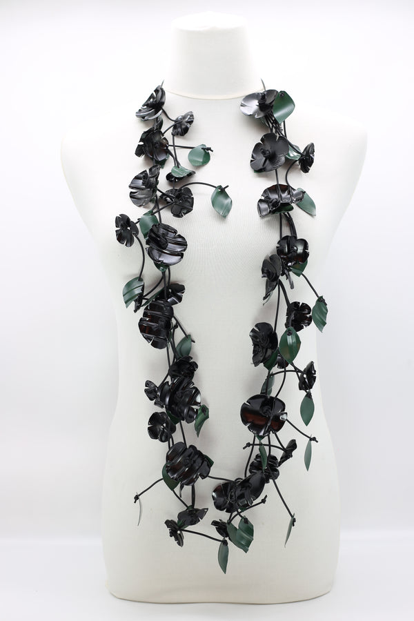Upcycled Plastic Bottles Poppy with Green Leaf Necklaces