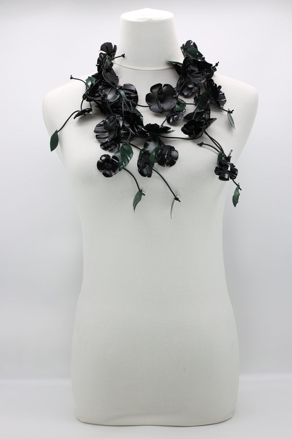 Upcycled Plastic Bottles Poppy with Green Leaf Necklaces