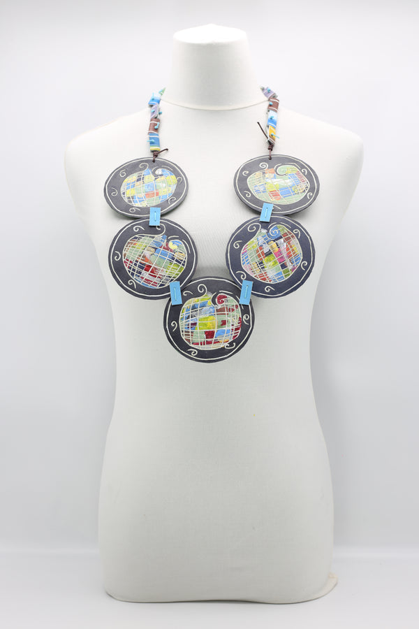 Hand Carved And Painted Recycled Leather Planet Disk Necklace - Jianhui London