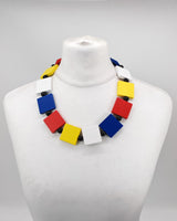 Handmade Mondrian Color Wooden Square Necklace – Recycled Wood Statement Jewelry - Big