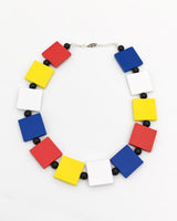Handmade Mondrian Color Wooden Square Necklace – Recycled Wood Statement Jewelry - Big