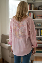 Oversized Vintage Shirt with Hand Embroidered Colorful Leaf | Sustainable UK Handmade Fashion