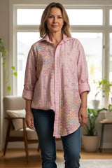 Oversized Vintage Shirt with Hand Embroidered Colorful Leaf | Sustainable UK Handmade Fashion