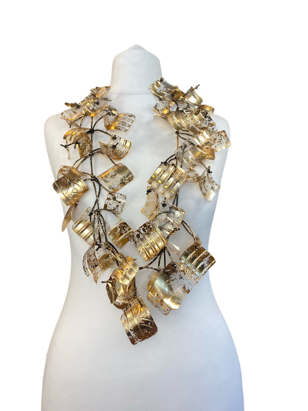 Recycled Plastic Bottles Squares Hand Gilded Necklace