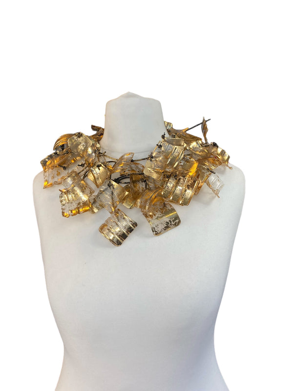 Recycled Plastic Bottles Squares Hand Gilded Necklace