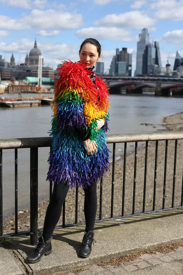 Hand Made Rainbow Fringe Jacket From Recycled Plastic Bottle - Jianhui London