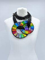 Boho Statement Mosaic Necklace or Round Bangle – Handmade Recycled Glass Art Jewelry - Medium & Small Set