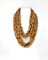 Recycled Wood Donut Bead Infinity Necklace | Hand-Woven Statement Scarf - Small