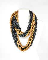Recycled Wood Donut Bead Infinity Necklace | Hand-Woven Statement Scarf - Small