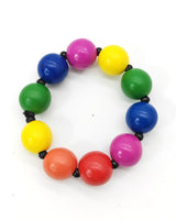 Round Recycled Wooden Beads Bracelet - 22mm Rainbow