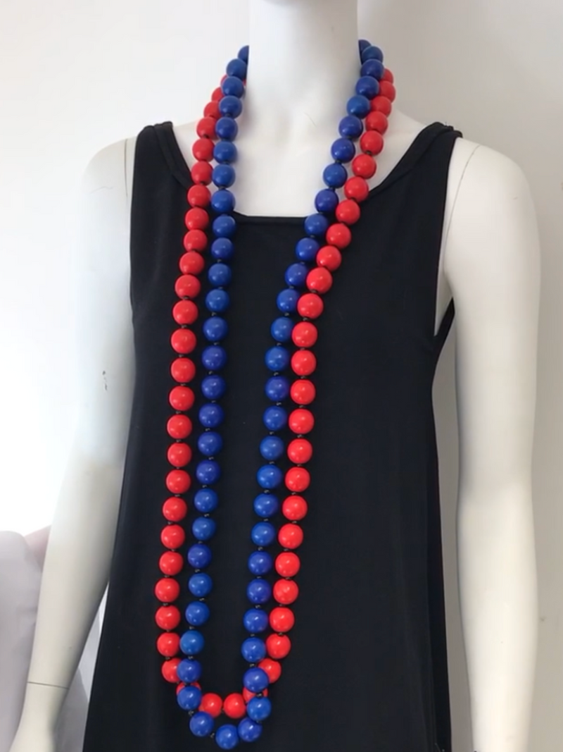Round Beads Necklaces Set - Red & Cobalt Blue - Jianhui London