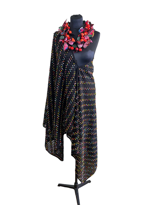 Laser Cut Shawl With Hand Painted Summer Multicolour With Black Speckles - Jianhui London