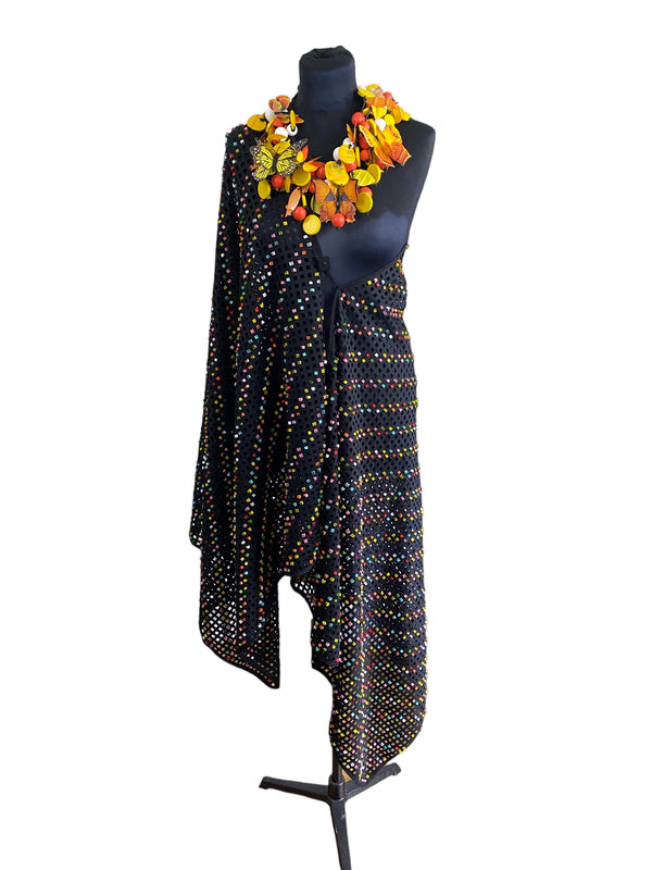 Laser Cut Shawl With Hand Painted Summer Multicolour With Black Speckles - Jianhui London