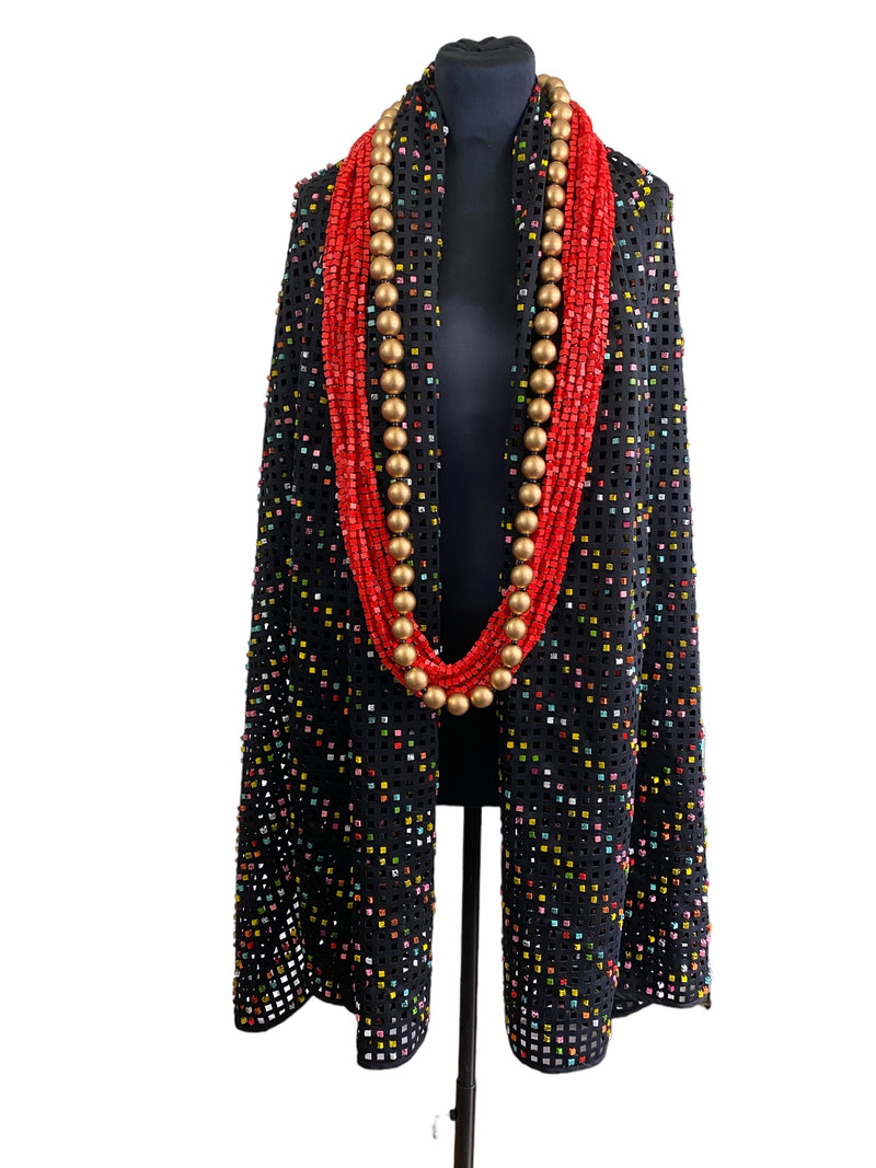 Laser Cut Shawl With Hand Painted Summer Multicolour With Black Speckles - Jianhui London