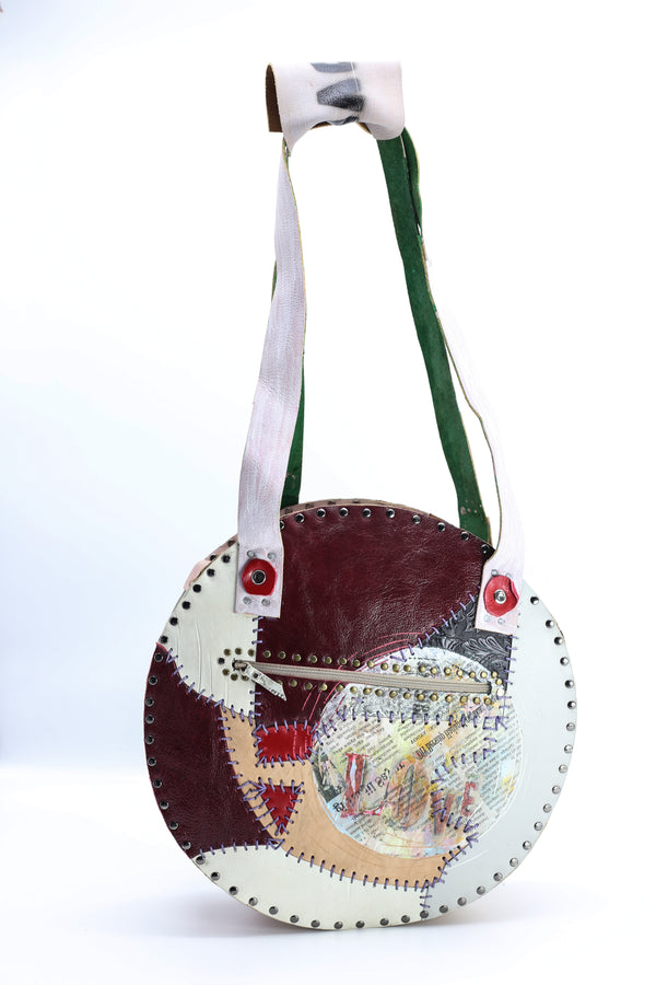 Hand Crafted Round Hand Bag With LOVE From Recycled Leather - Jianhui London