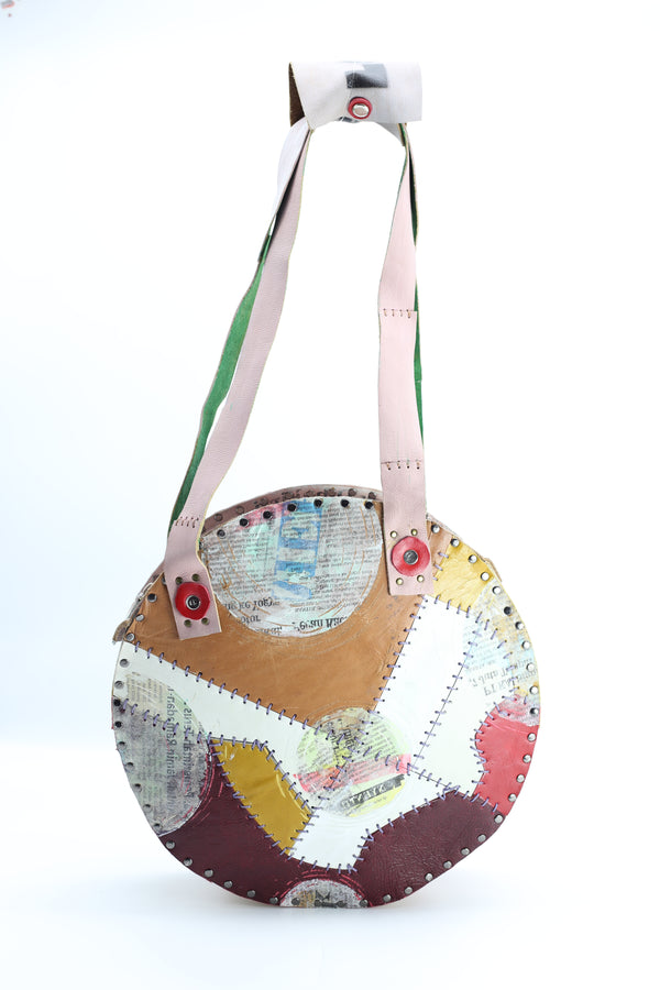 Hand Crafted Round Hand Bag With LOVE From Recycled Leather - Jianhui London