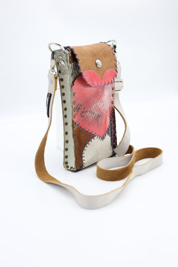 Hand Crafted Cross Body Cell Phone Bag From Recycled Leather - Jianhui London