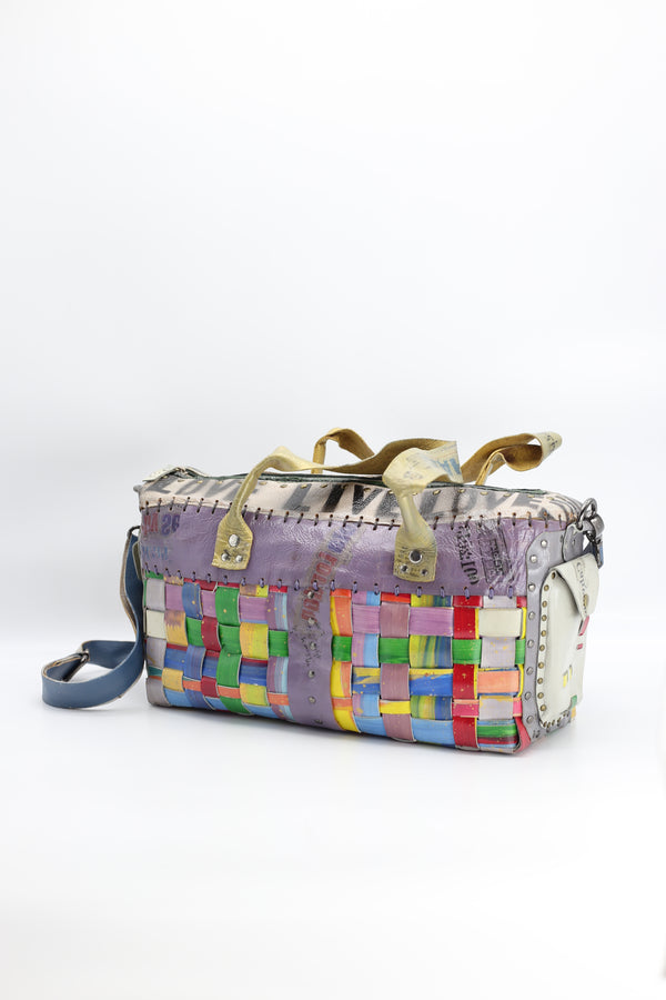 Hand Crafted Rainbow Travel Bag With LOVE From Recycled Leather - Jianhui London