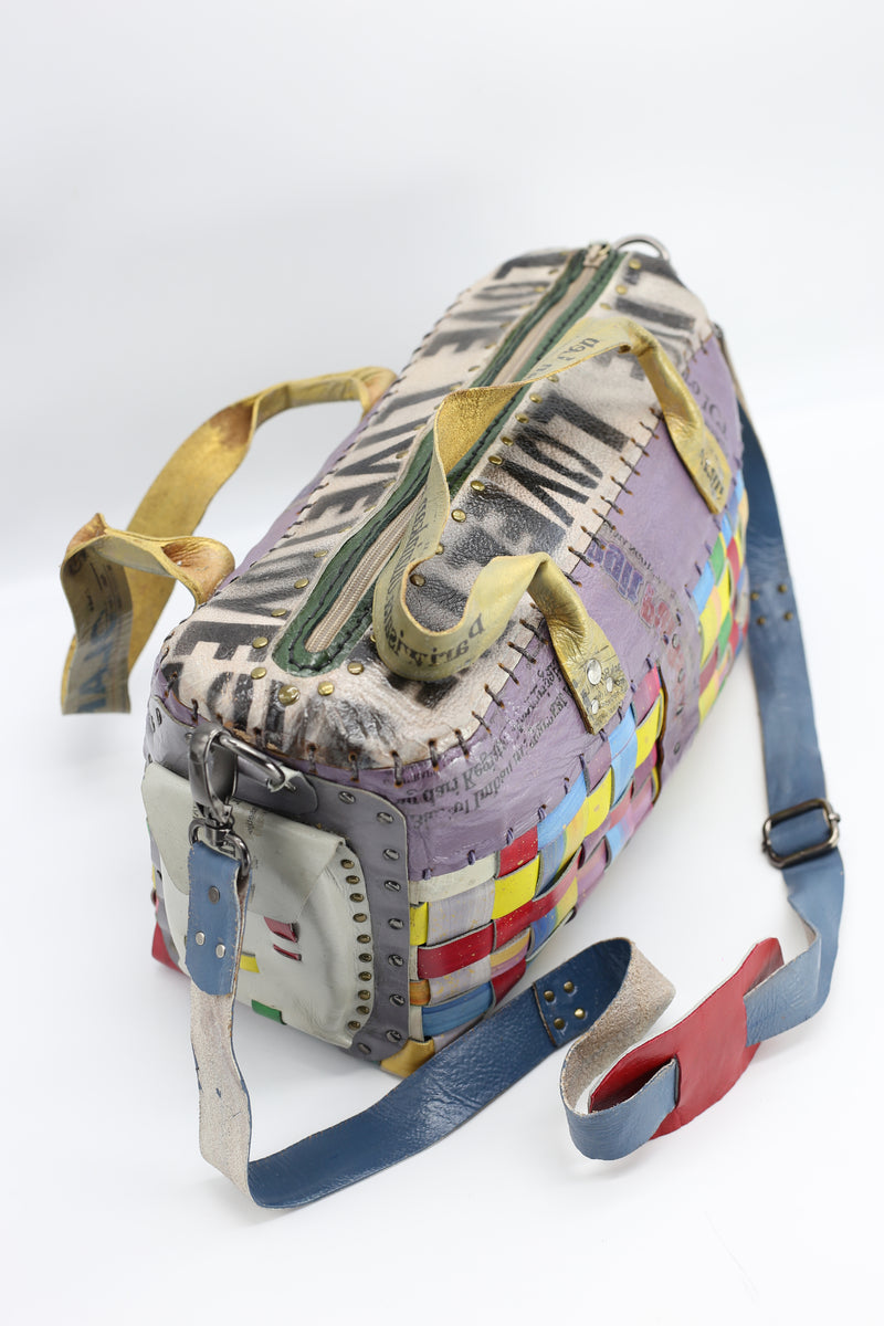 Hand Crafted Rainbow Travel Bag With LOVE From Recycled Leather - Jianhui London