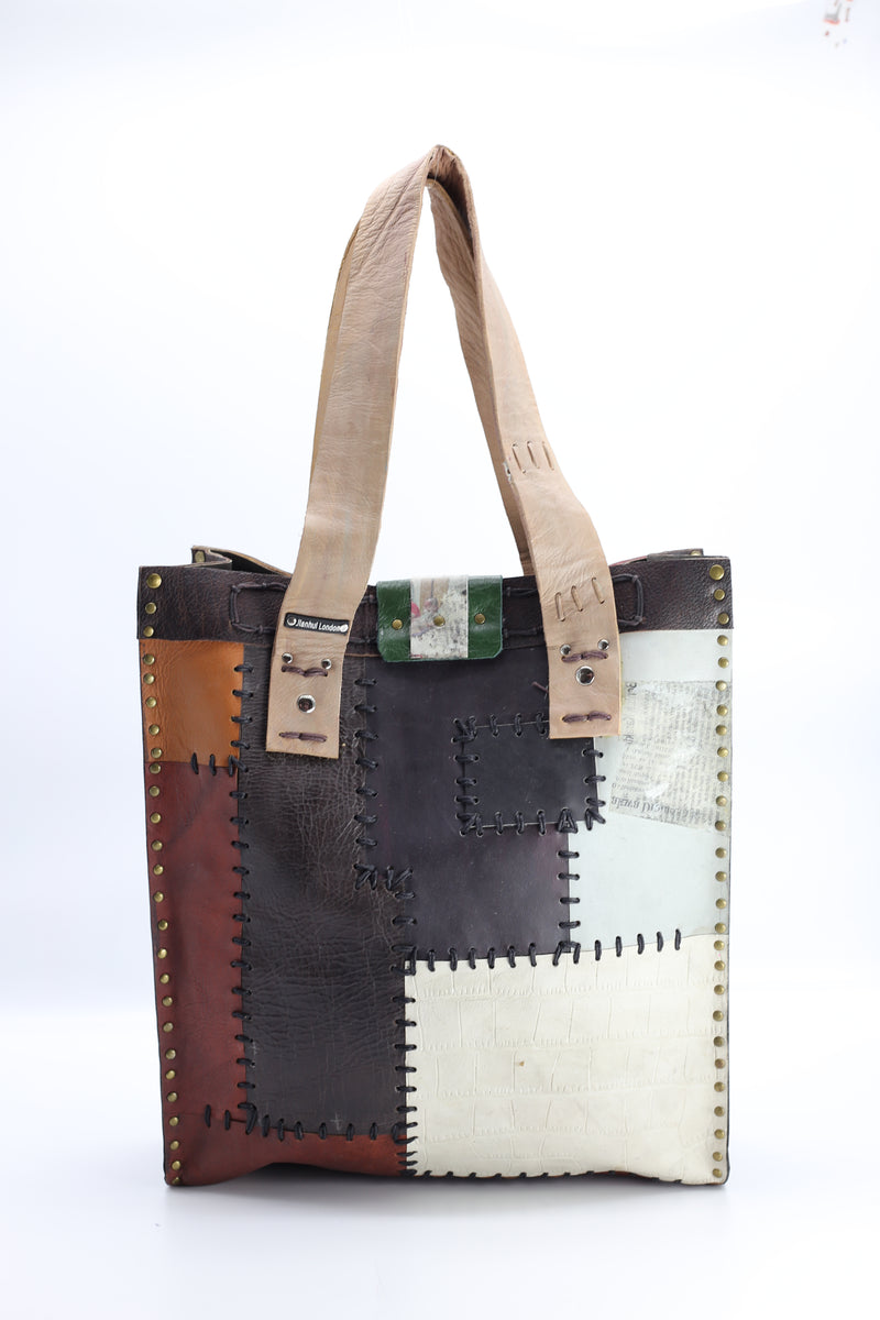 Hand Crafted Tote Bag From Recycled Leather - Jianhui London