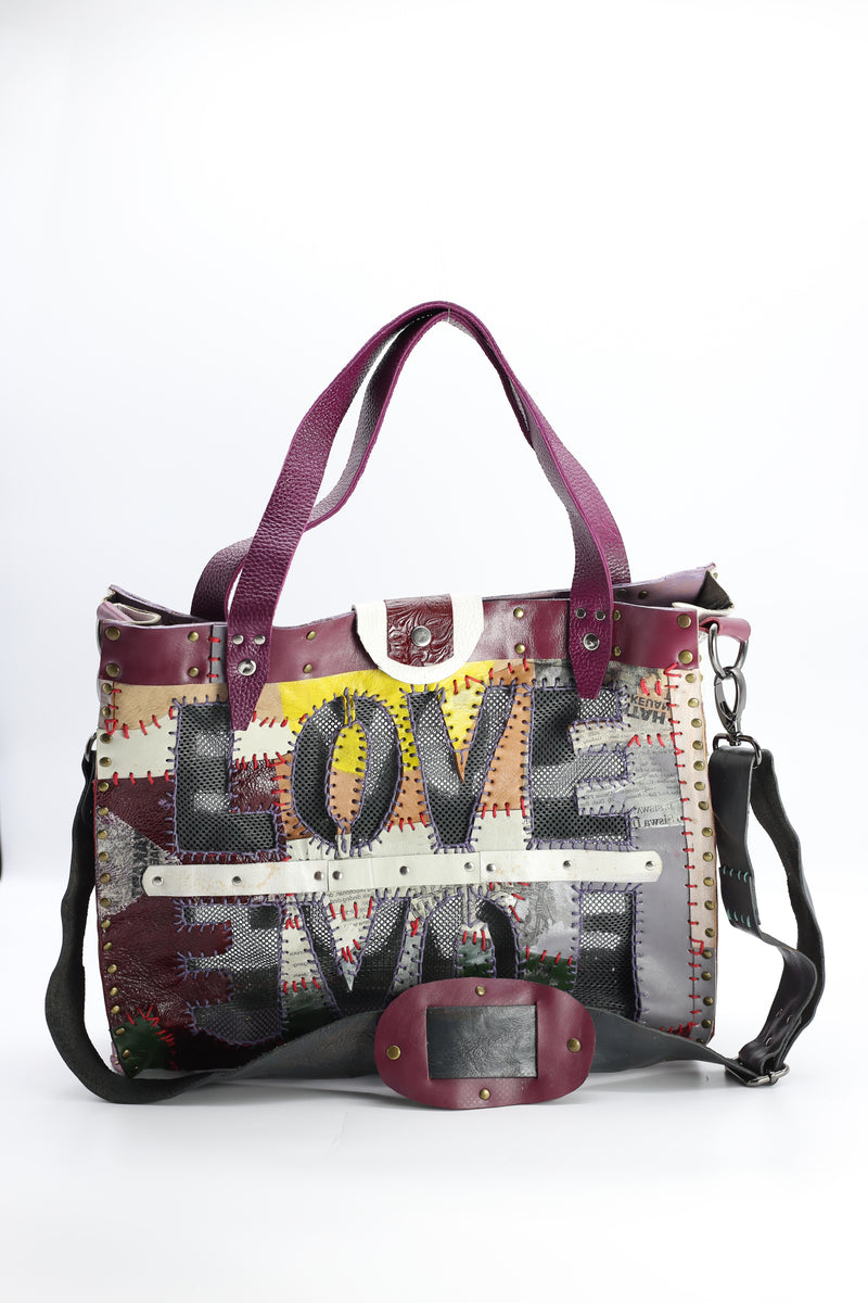 Cross Body Tote Bag with LOVE From Recycled Leather - Jianhui London