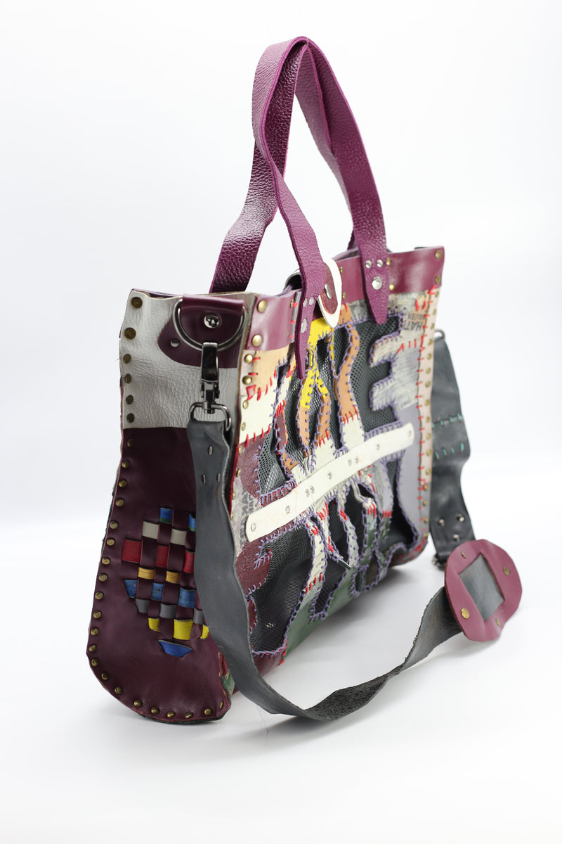 Cross Body Tote Bag with LOVE From Recycled Leather - Jianhui London