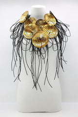 Big carved coconut shell necklace with leatherette fringe - Jianhui London