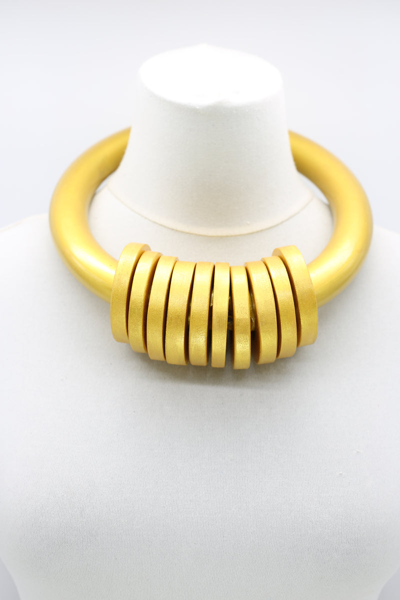 Big Ring With 10 Small Wheels Choker From Recycled Wood - Jianhui London