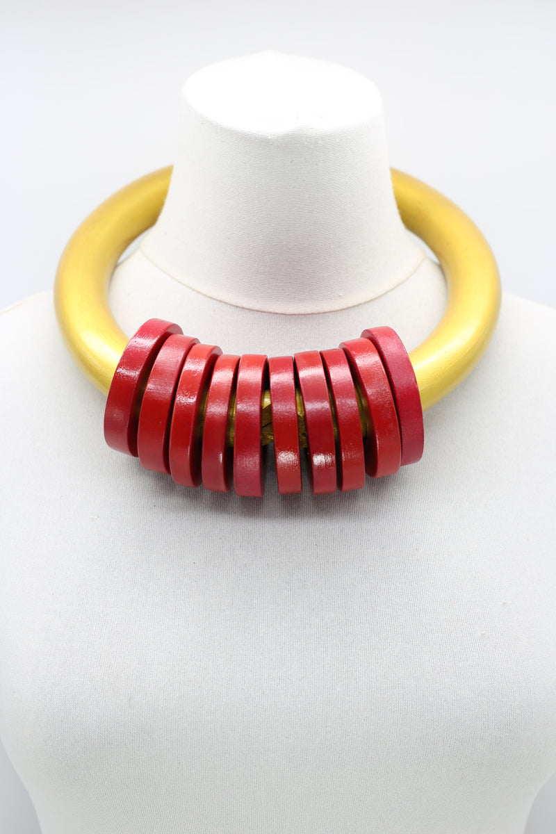 Big Ring With 10 Small Wheels Choker From Recycled Wood - Jianhui London